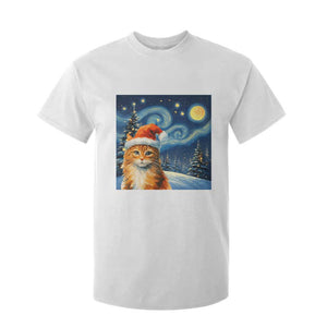 Christmas Van Gogh Cat T Shirt For Kid In Santa Hat Starry Night TS12 White Print Your Wear