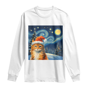 Christmas Van Gogh Cat Long Sleeve Shirt In Santa Hat Starry Night TS12 White Print Your Wear