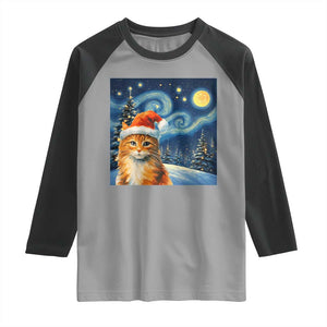 Christmas Van Gogh Cat Raglan Shirt In Santa Hat Starry Night TS12 Sport Gray Black Print Your Wear