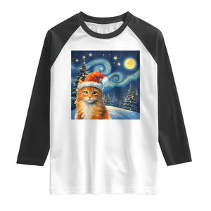 Christmas Van Gogh Cat Raglan Shirt In Santa Hat Starry Night TS12 White Black Print Your Wear