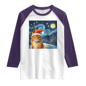 Christmas Van Gogh Cat Raglan Shirt In Santa Hat Starry Night TS12 White Purple Print Your Wear