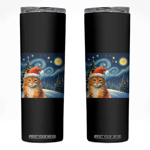 Christmas Van Gogh Cat Skinny Tumbler In Santa Hat Starry Night TS12 Black Print Your Wear