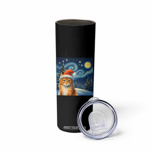 Christmas Van Gogh Cat Skinny Tumbler In Santa Hat Starry Night TS12 Print Your Wear