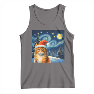 Christmas Van Gogh Cat Tank Top In Santa Hat Starry Night TS12 Deep Heather Print Your Wear