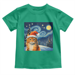 Christmas Van Gogh Cat Toddler T Shirt In Santa Hat Starry Night TS12 Irish Green Print Your Wear