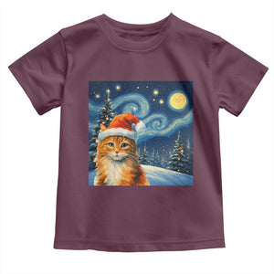 Christmas Van Gogh Cat Toddler T Shirt In Santa Hat Starry Night TS12 Maroon Print Your Wear