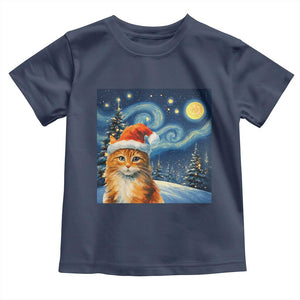 Christmas Van Gogh Cat Toddler T Shirt In Santa Hat Starry Night TS12 Navy Print Your Wear