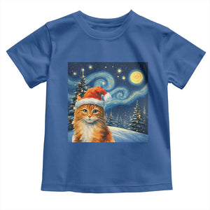 Christmas Van Gogh Cat Toddler T Shirt In Santa Hat Starry Night TS12 Royal Blue Print Your Wear