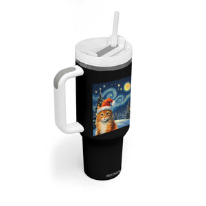Christmas Van Gogh Cat Tumbler With Handle In Santa Hat Starry Night TS12 Print Your Wear