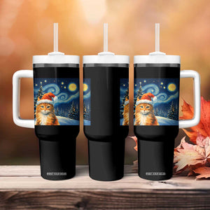 Christmas Van Gogh Cat Tumbler With Handle In Santa Hat Starry Night TS12 Print Your Wear