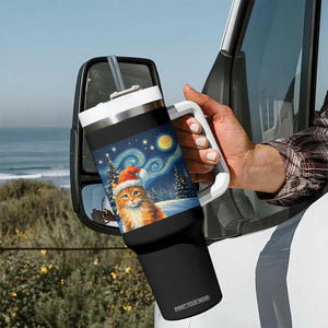 Christmas Van Gogh Cat Tumbler With Handle In Santa Hat Starry Night TS12 Print Your Wear