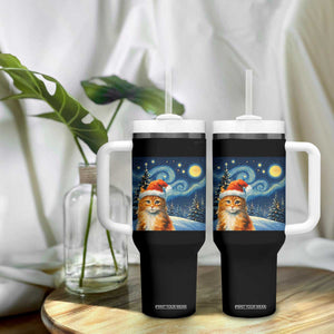 Christmas Van Gogh Cat Tumbler With Handle In Santa Hat Starry Night TS12 Print Your Wear