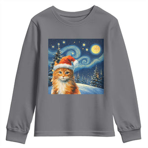 Christmas Van Gogh Cat Youth Sweatshirt In Santa Hat Starry Night TS12 Charcoal Print Your Wear