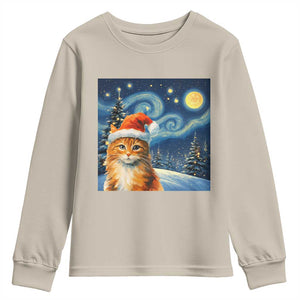 Christmas Van Gogh Cat Youth Sweatshirt In Santa Hat Starry Night TS12 Sand Print Your Wear