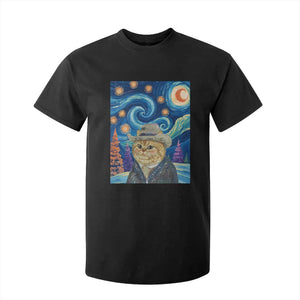 Funny Van Gogh Cat in Starry Night T Shirt For Kid TS12 Black Print Your Wear