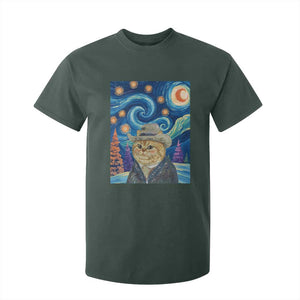 Funny Van Gogh Cat in Starry Night T Shirt For Kid TS12 Dark Forest Green Print Your Wear