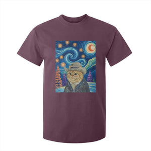 Funny Van Gogh Cat in Starry Night T Shirt For Kid TS12 Maroon Print Your Wear