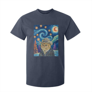Funny Van Gogh Cat in Starry Night T Shirt For Kid TS12 Navy Print Your Wear