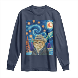 Funny Van Gogh Cat in Starry Night Long Sleeve Shirt TS12 Navy Print Your Wear