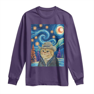 Funny Van Gogh Cat in Starry Night Long Sleeve Shirt TS12 Purple Print Your Wear