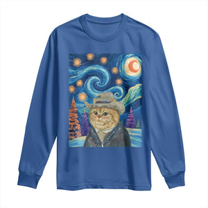 Funny Van Gogh Cat in Starry Night Long Sleeve Shirt TS12 Royal Blue Print Your Wear
