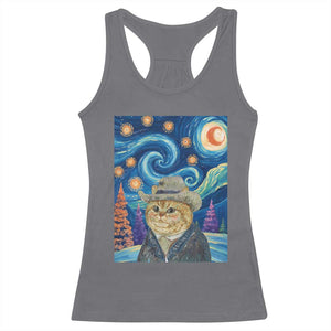 Funny Van Gogh Cat in Starry Night Racerback Tank Top TS12 Charcoal Print Your Wear