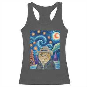 Funny Van Gogh Cat in Starry Night Racerback Tank Top TS12 Dark Heather Print Your Wear