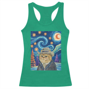 Funny Van Gogh Cat in Starry Night Racerback Tank Top TS12 Irish Green Print Your Wear