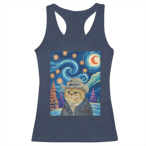 Funny Van Gogh Cat in Starry Night Racerback Tank Top TS12 Navy Print Your Wear