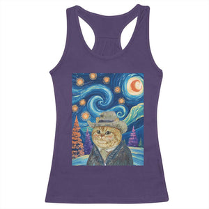 Funny Van Gogh Cat in Starry Night Racerback Tank Top TS12 Purple Print Your Wear