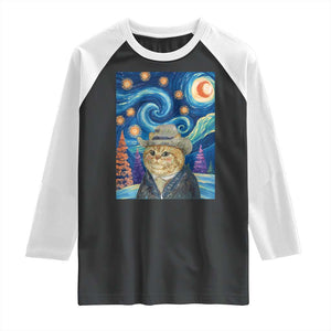 Funny Van Gogh Cat in Starry Night Raglan Shirt TS12 Black White Print Your Wear
