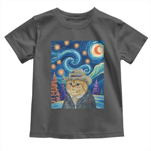 Funny Van Gogh Cat in Starry Night Toddler T Shirt TS12 Dark Heather Print Your Wear