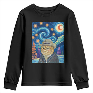 Funny Van Gogh Cat in Starry Night Youth Sweatshirt TS12 Black Print Your Wear