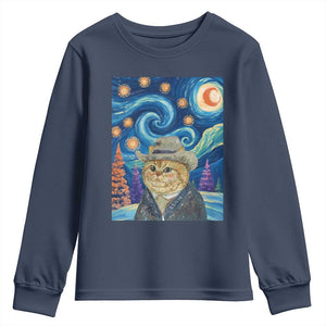 Funny Van Gogh Cat in Starry Night Youth Sweatshirt TS12 Navy Print Your Wear