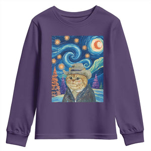 Funny Van Gogh Cat in Starry Night Youth Sweatshirt TS12 Purple Print Your Wear