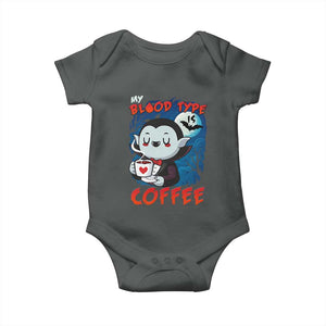 My Blood Type Is Coffee Baby Onesie Funny Vampire Halloween TS12 Dark Heather Print Your Wear
