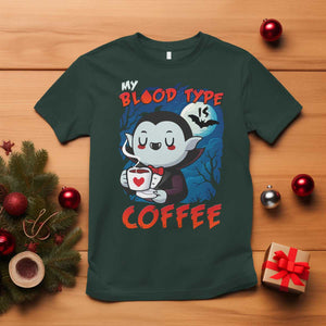 My Blood Type Is Coffee T Shirt Funny Vampire Halloween TS12 Dark Forest Green Print Your Wear