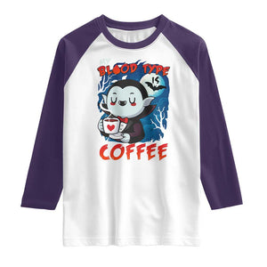 My Blood Type Is Coffee Raglan Shirt Funny Vampire Halloween TS12 White Purple Print Your Wear