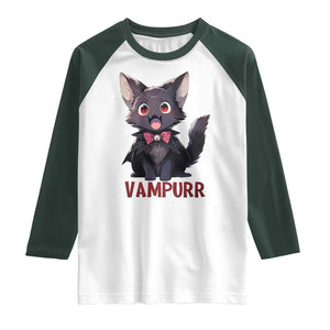 Halloween Black Vampire Cat Raglan Shirt Vampurr Cute Kitty Lover TS12 White Dark Forest Green Print Your Wear