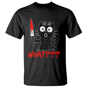 Black Cat Halloween T Shirt What Killer Kitten With Knife TS12 Black Print Your Wear