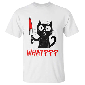Black Cat Halloween T Shirt What Killer Kitten With Knife TS12 White Print Your Wear