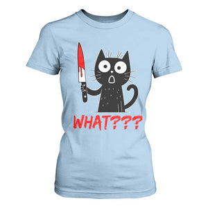 Black Cat Halloween T Shirt For Women What Killer Kitten With Knife TS12 Light Blue Print Your Wear