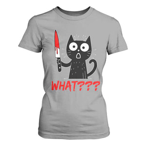 Black Cat Halloween T Shirt For Women What Killer Kitten With Knife TS12 Sport Gray Print Your Wear