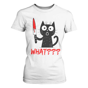Black Cat Halloween T Shirt For Women What Killer Kitten With Knife TS12 White Print Your Wear