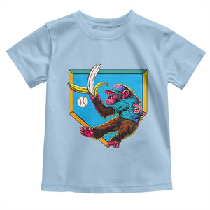 Funny Monkey Playing Baseball With Banana Toddler T Shirt Sport Humor Gift TS12 Light Blue Print Your Wear
