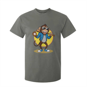 Funny Baseball T Shirt For Kid Monkey Playing Baseball Sport Humor Gift TS12 Military Green Print Your Wear