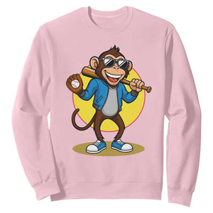 Funny Baseball Sweatshirt Monkey Playing Baseball Sport Humor Gift TS12 Light Pink Print Your Wear