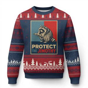 Protect The Jimothy Ugly Christmas Sweater Funny Retro Trash Panda Animal Lover Meme