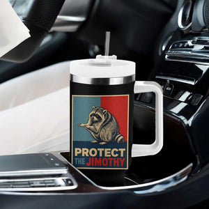 Protect The Jimothy Tumbler With Handle Funny Retro Trash Panda Animal Lover Meme