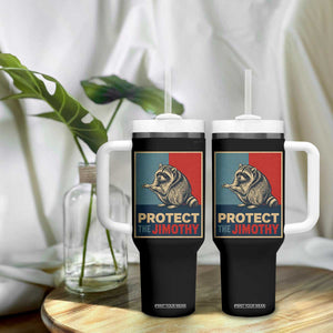 Protect The Jimothy Tumbler With Handle Funny Retro Trash Panda Animal Lover Meme